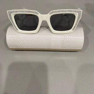 Jimmy Choo White Rhinestone Sunglasses Original Case. Worn once.
